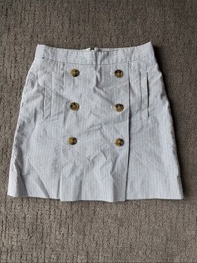 J. Crew Striped Cotton Button-Front Skirt - White/Gray Blue